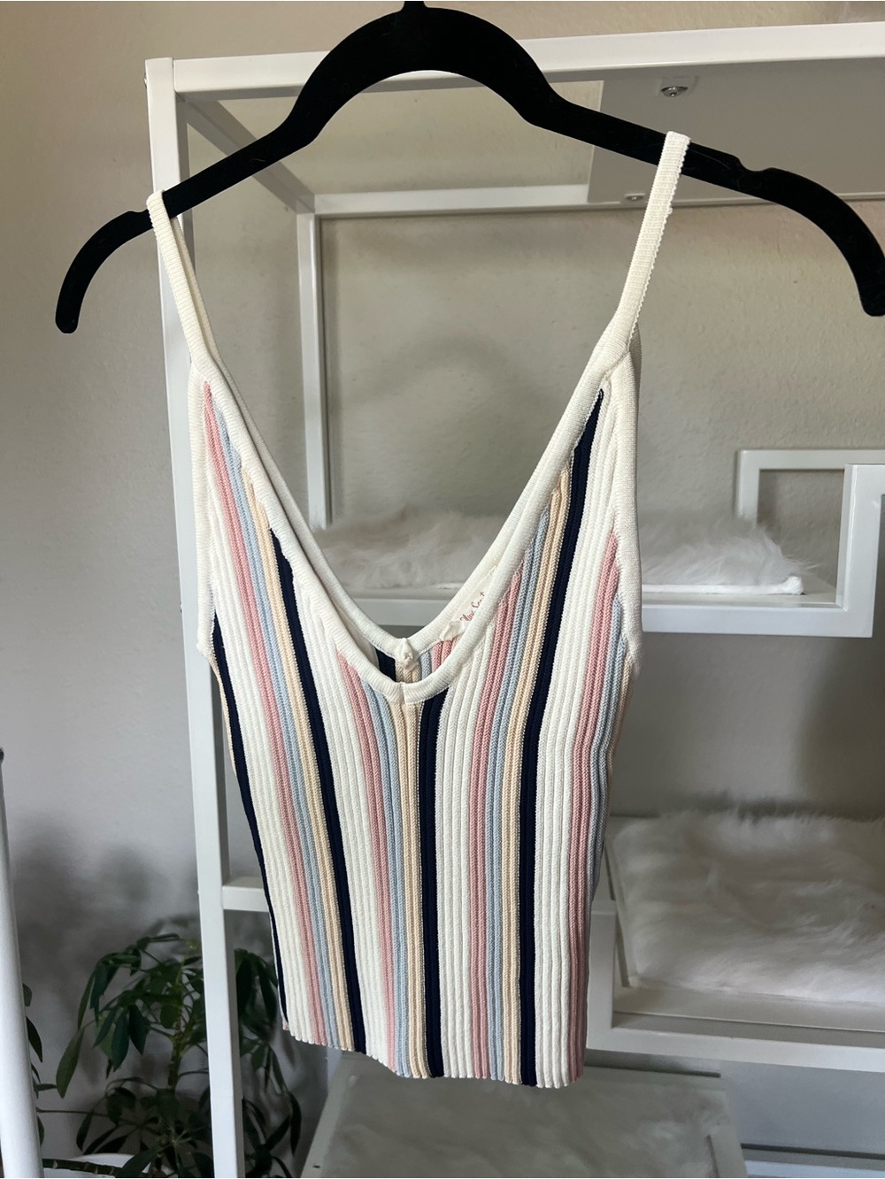 ASOS Ribbed Striped V-Neck Tank Top in White, Navy, Pink